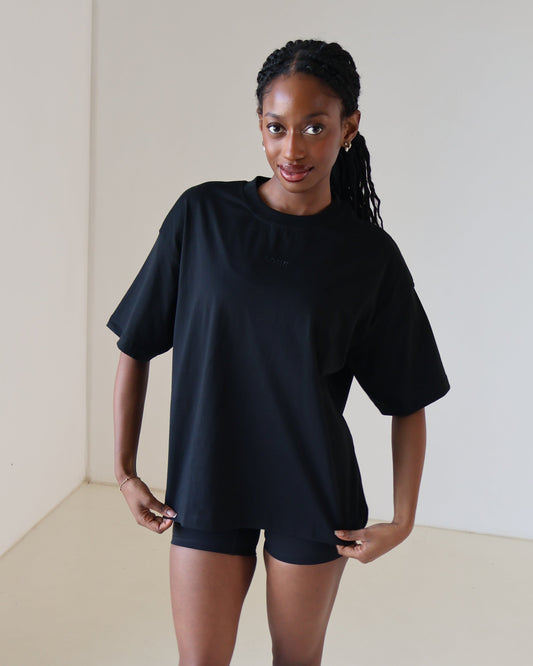 Oversized Boxy Track Tee - Black