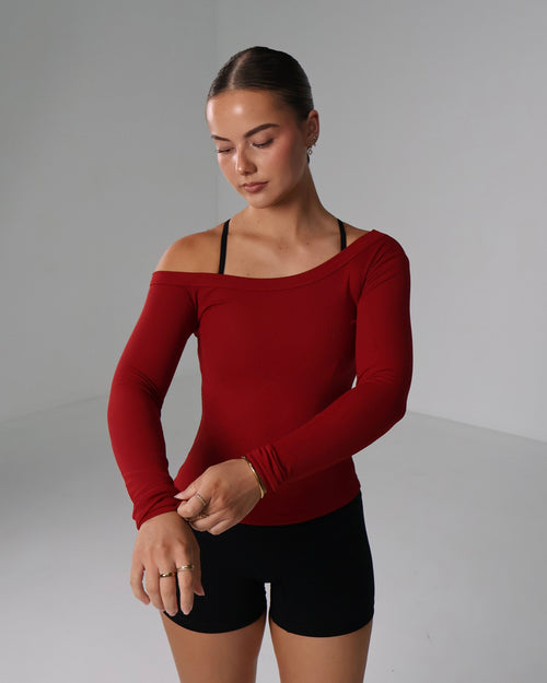 Boat Neck Long Sleeve | Cherry Red