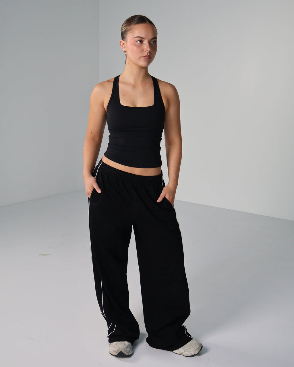 Wide Leg Trackpants | Black