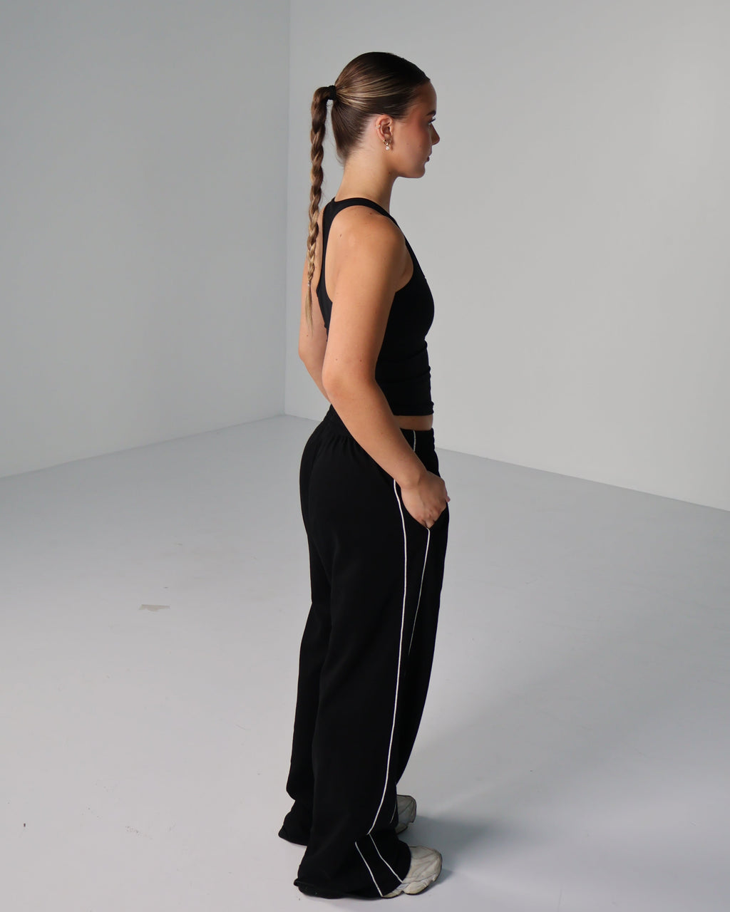 Wide Leg Trackpants | Black
