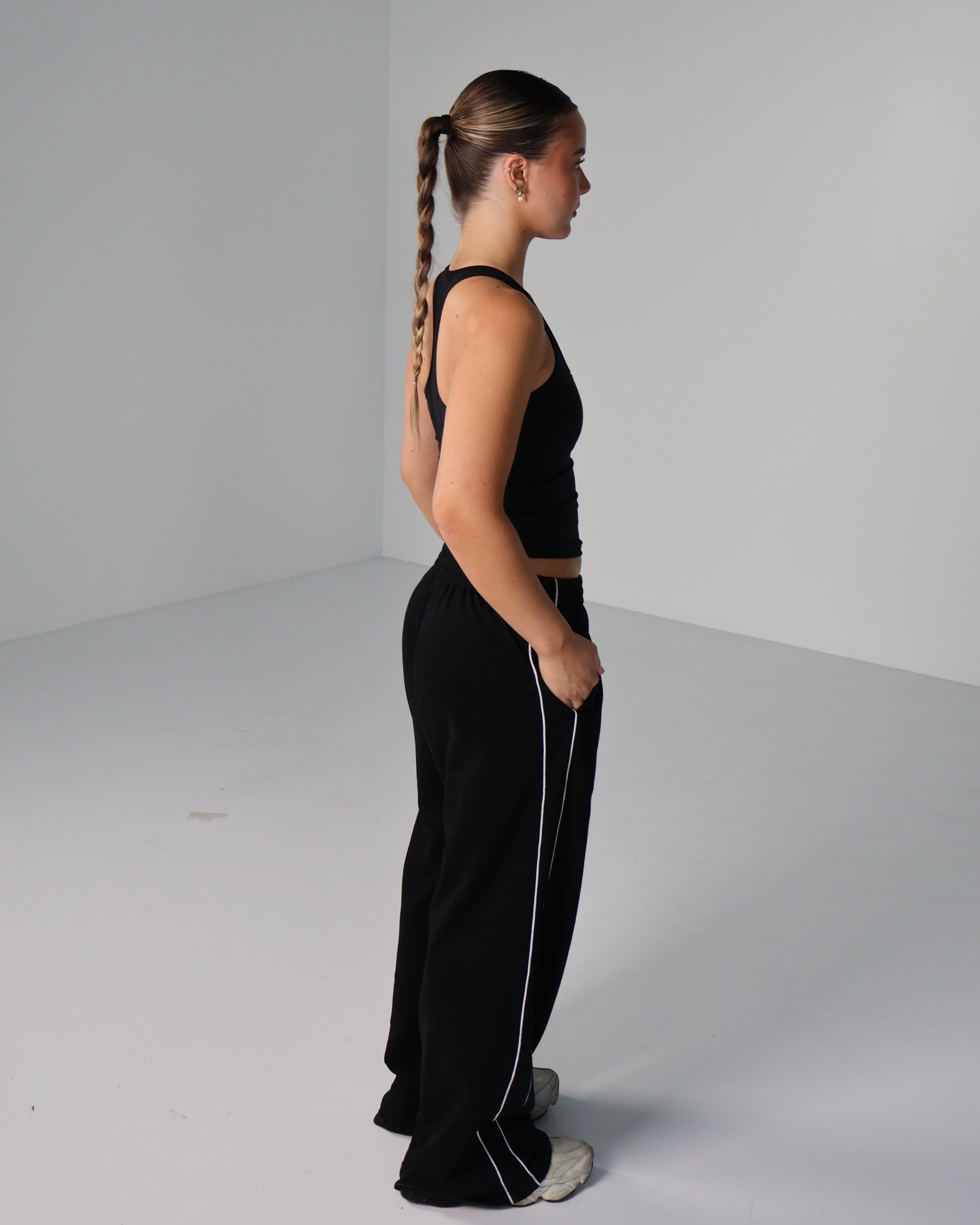 Wide Leg Trackpants | Black