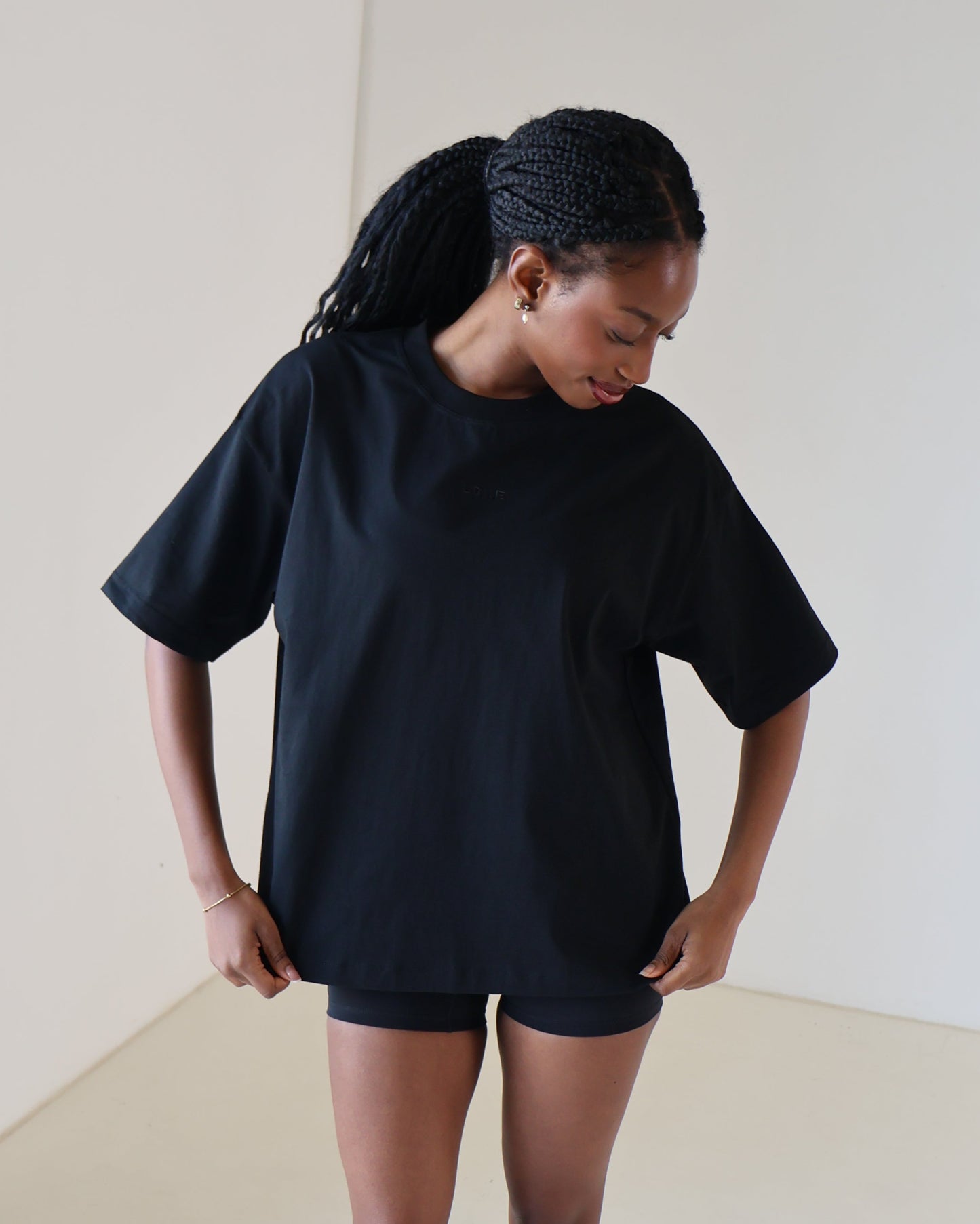 Oversized Boxy Track Tee - Black