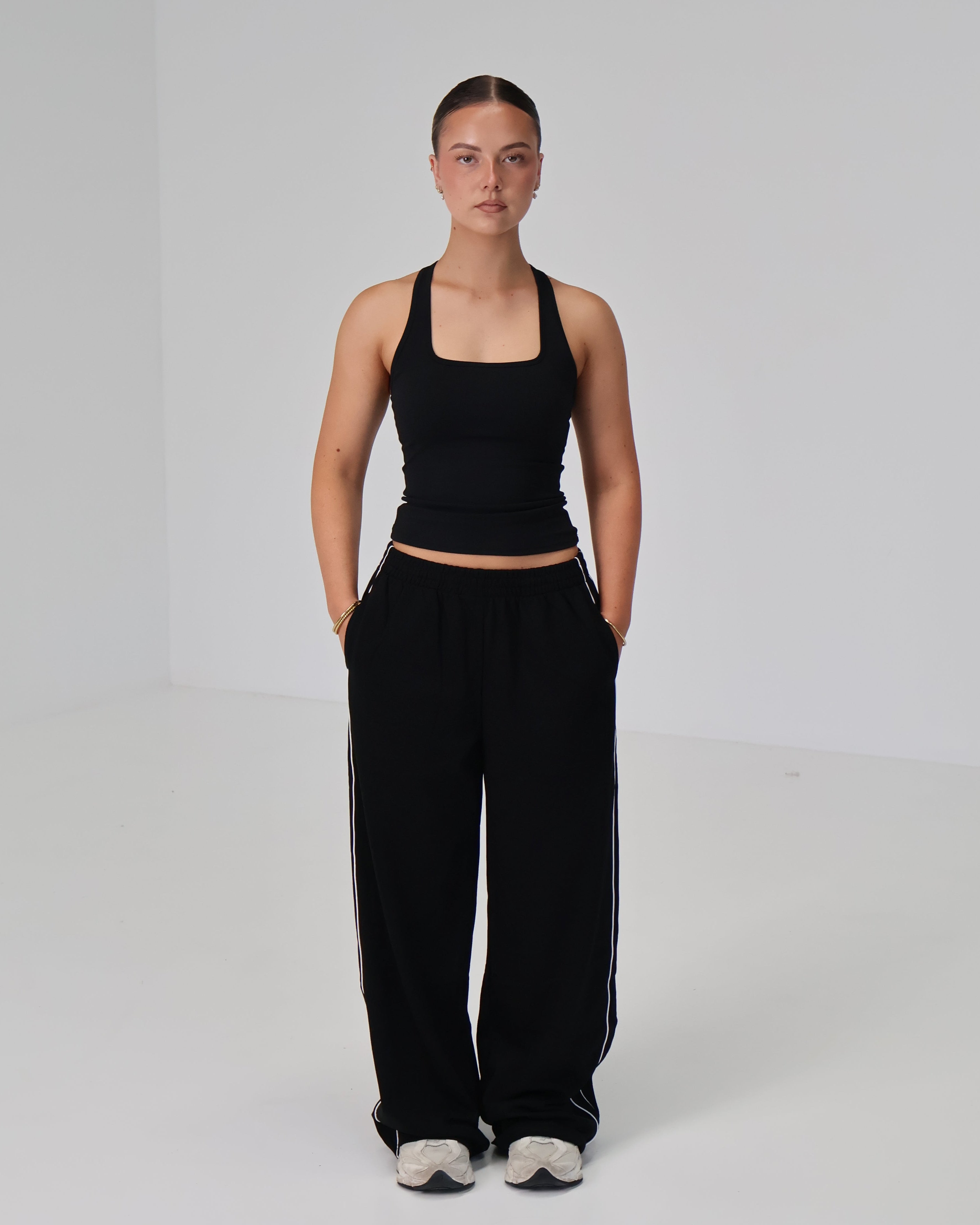 Wide Leg Trackpants | Black