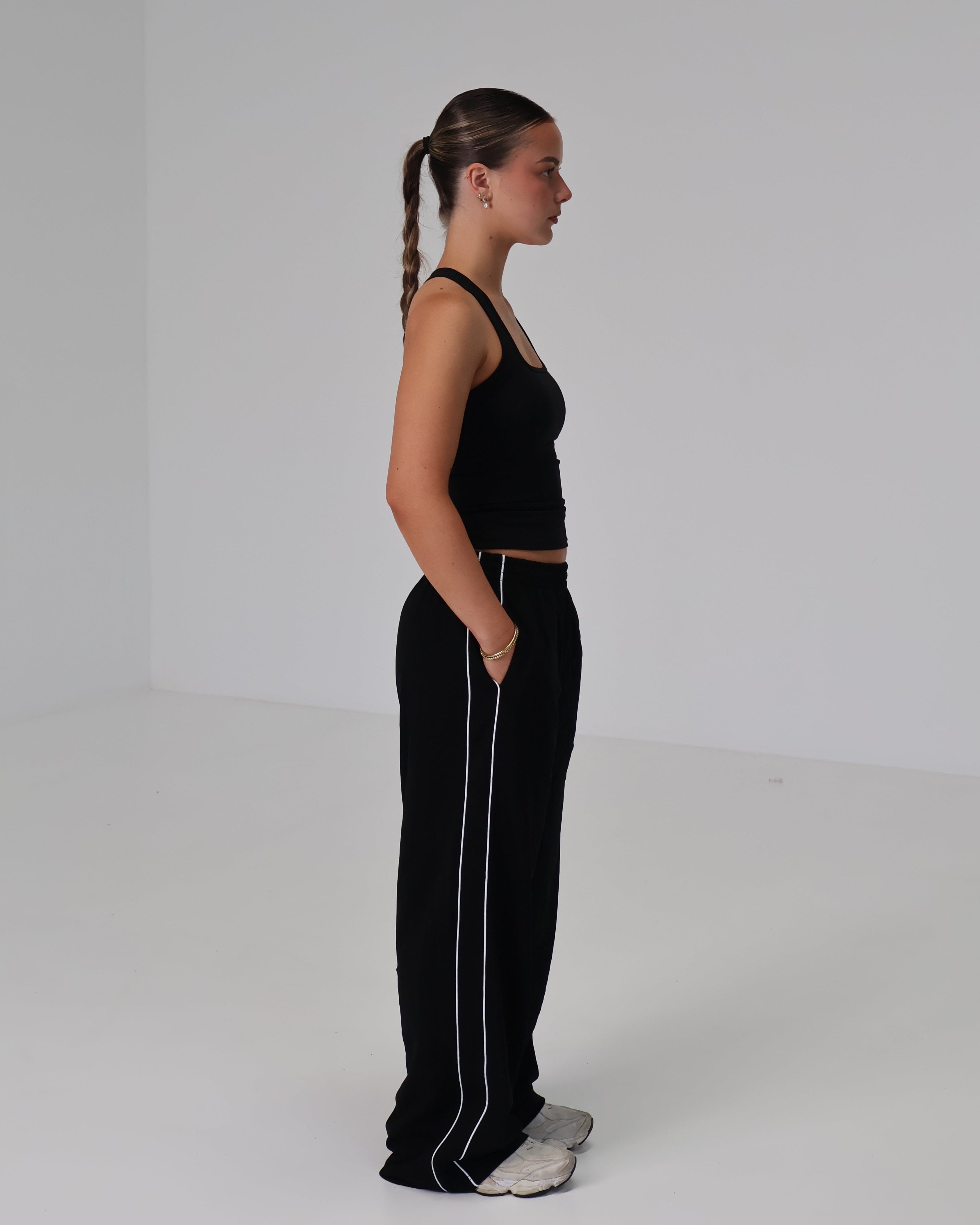 Wide Leg Trackpants | Black