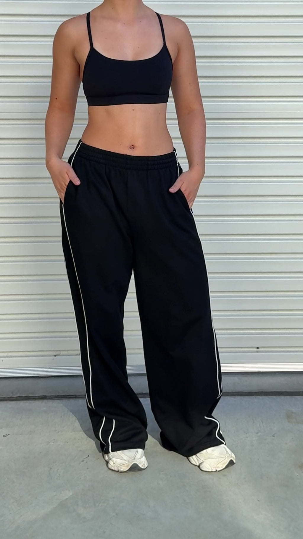 Wide Leg Trackpants | Black